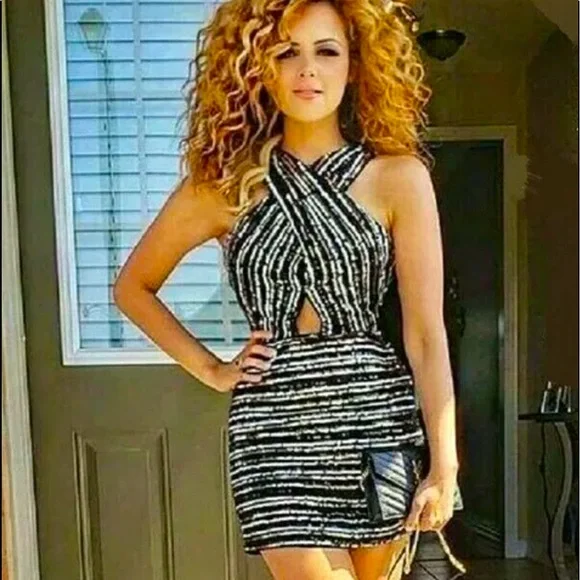 Zara | Dresses | Zara Sequin Wrap Mini Dress Blackwhitegold Size S New |  Poshmark